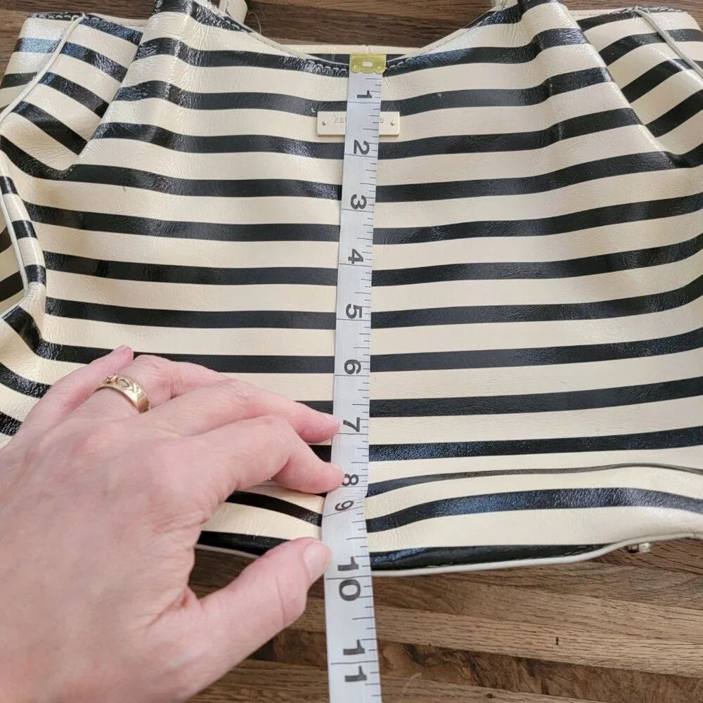 kate spade Black and White Striped Patent Leather Tote